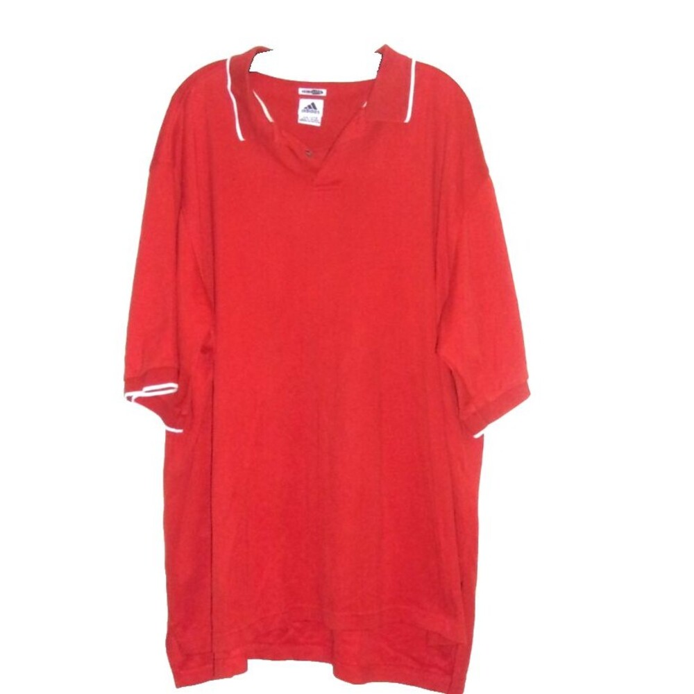 Adidas Polo Shirt Size XXL Climalite Cotton Blend 3 Stripes Logo Red White Mens